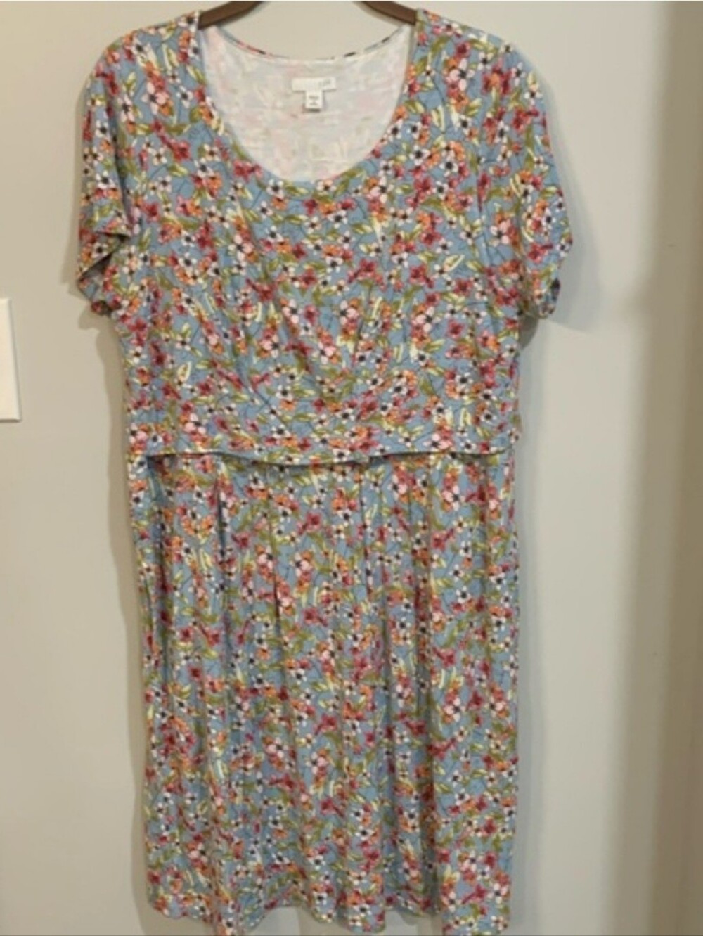J. Jill Medium Petite Blue Floral Spring Garden Layered Knit Midi Dress Pockets